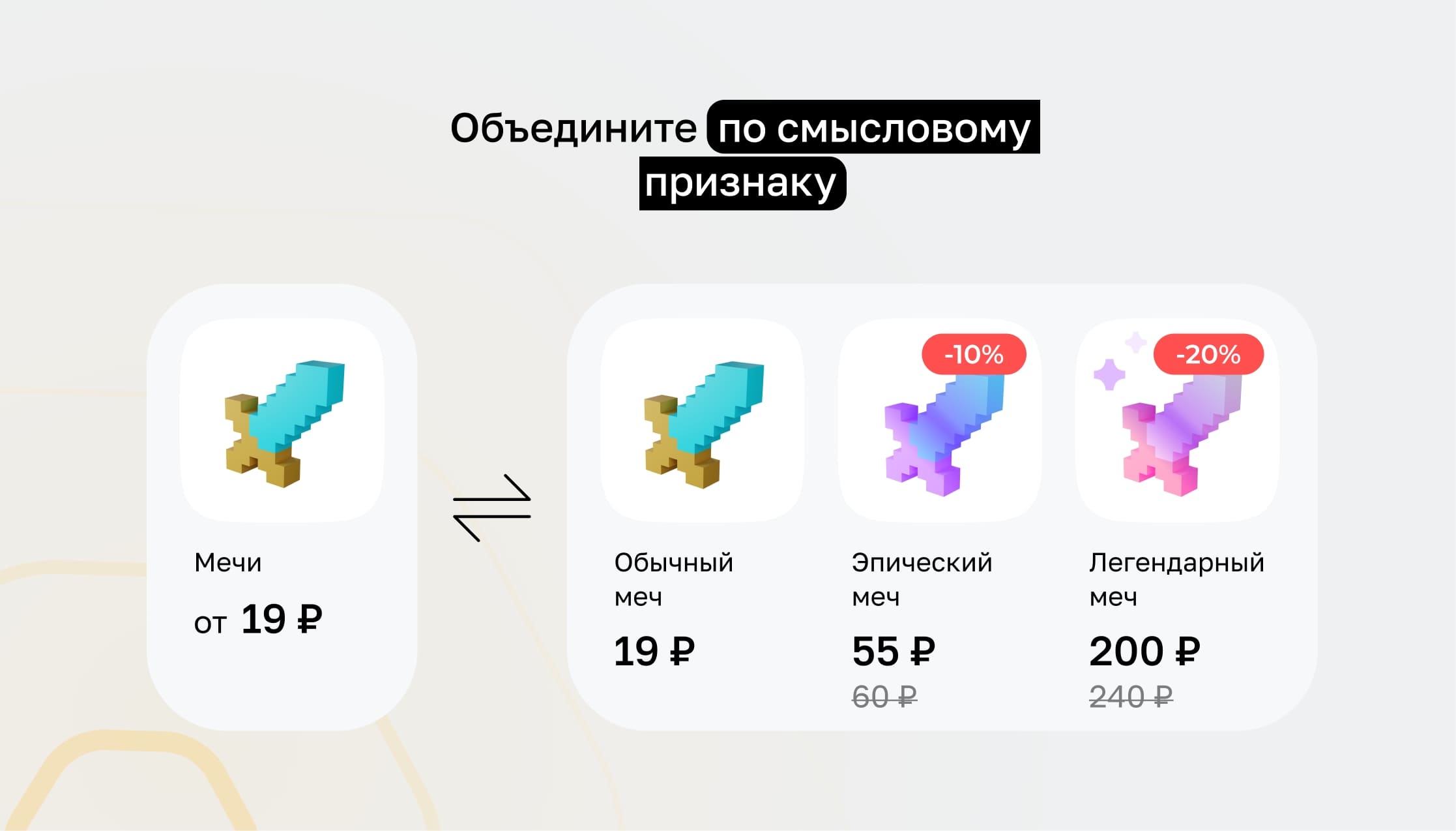 Объединение товаров по их смысловому признаку